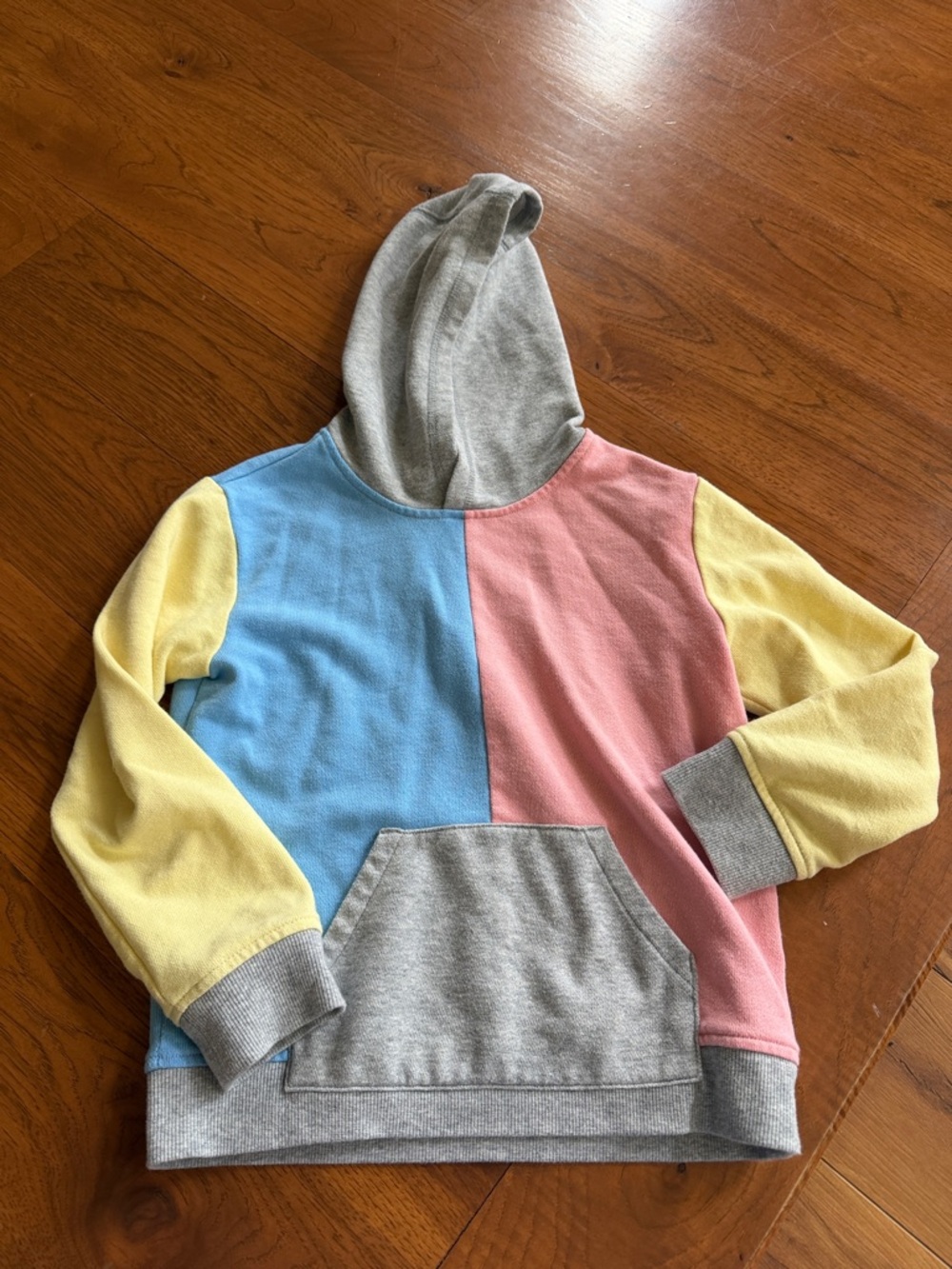 Girls 6 Colorblock Pastel Hoodie - Blue Pink Yellow with Gray